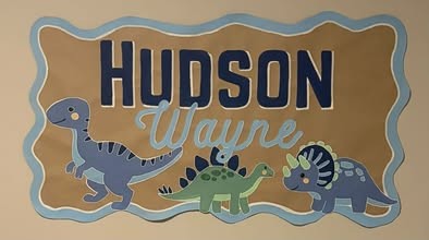 Hand painted dinosaur themed custom name banner