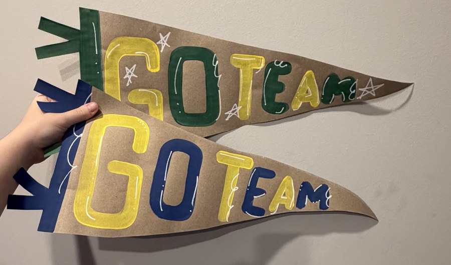 Hand painted GO TEAM mini banner flags