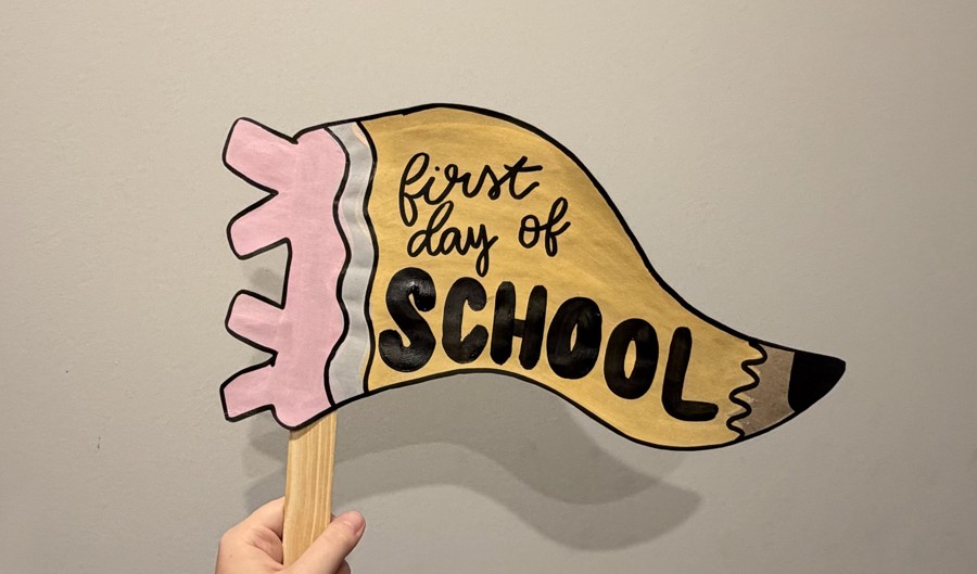 Hand painted first day of school pencil mini banner flag