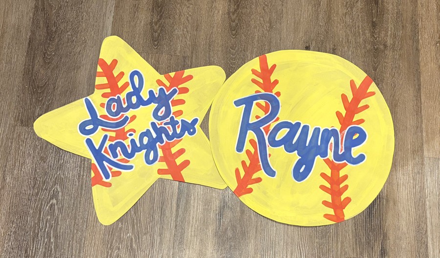 Hand painted Lady Knights softball and star banner